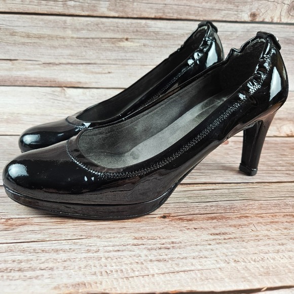 Stuart Weitzman Shoes - Stuart Weitzman Women's Black Patent Elastic Edge Platform Heels, size 6.5